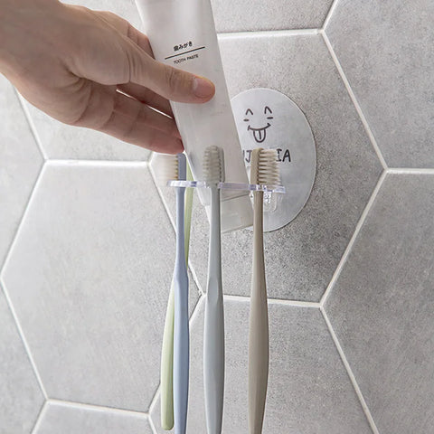 Self Adhesive Toothbrush Holder Wall Mounted No Drilling Toothpaste Razor Storage Rack Toothpaste Dispenser Bathroom Accessories