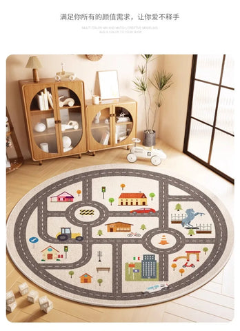 Cartoon Style Rugs for Bedroom Washable Living Room Decoration Round Carpet Anti-slip Children's Room Floor Mat Soft Bedside Rug