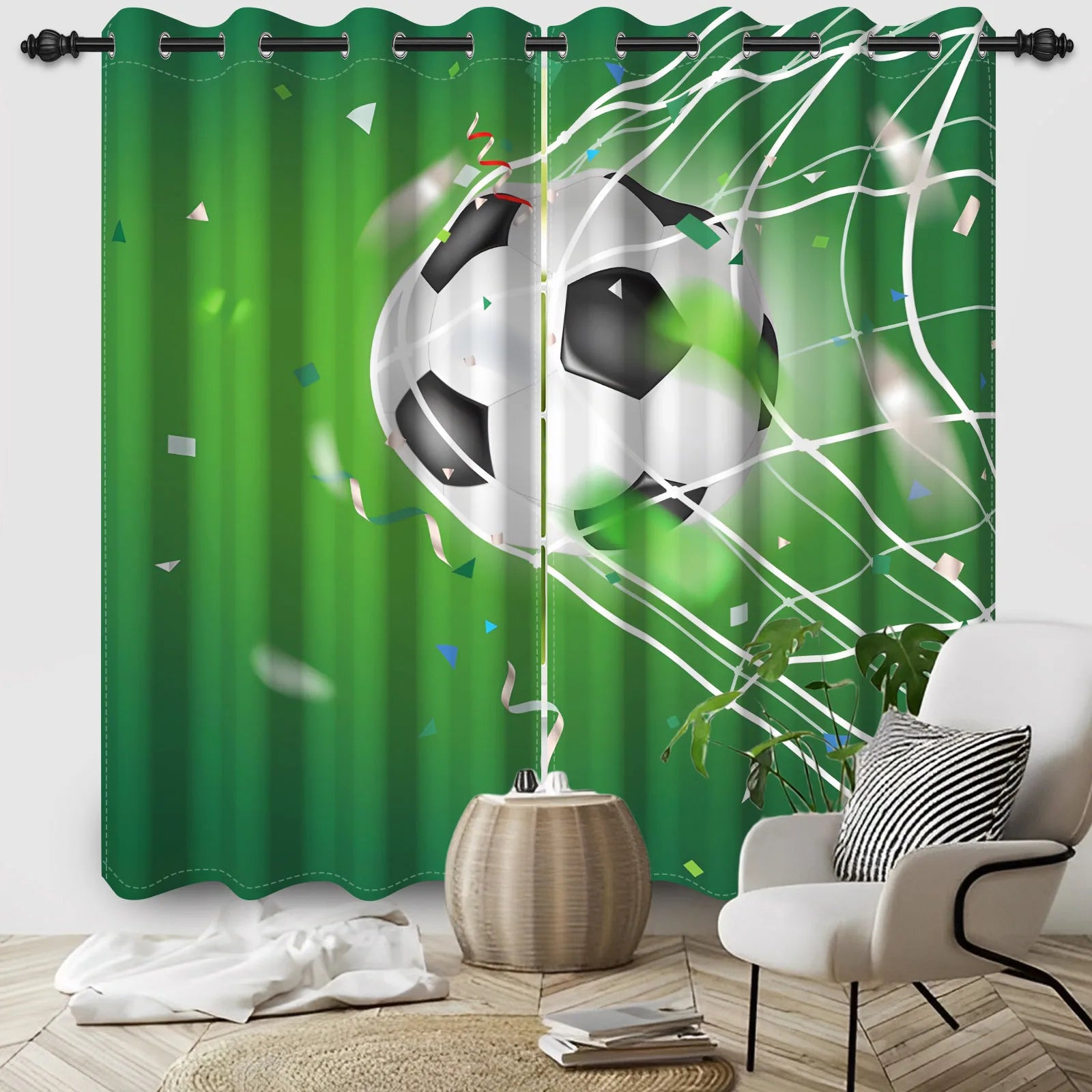 Sports Theme Kids Room Blackout Curtains Football Basketball Rugby Pattern Double Layer Curtains for Bedroom Sports Lovers Decor