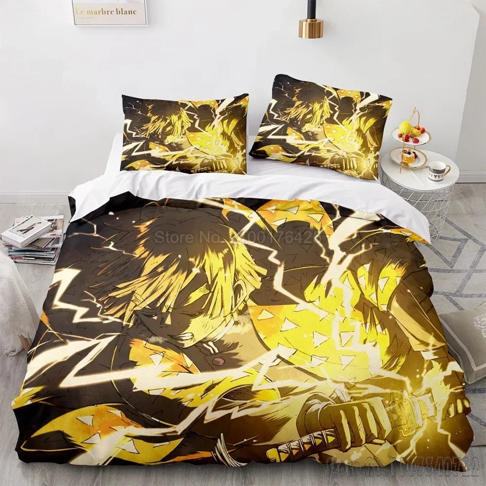 Demon Slayer Agatsuma Zenitsu Duvet Cover Set HD Comforter Cover for Kids Bedding Sets Bedclothes Bedroom Decor