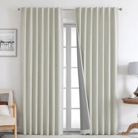 350m Height Solid Color Living Room Curtains 100% Blackout For Faux Linen Bedroom High Ceiling Window Curtain