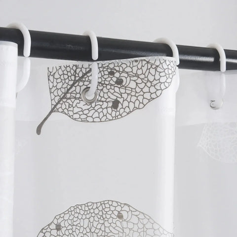 1pc Leaf Pattern Plastic Shower Curtain, Lightweight Bath Curtain Liner with Plastic Hooks, Transparent Curtain, Bathroom Decor