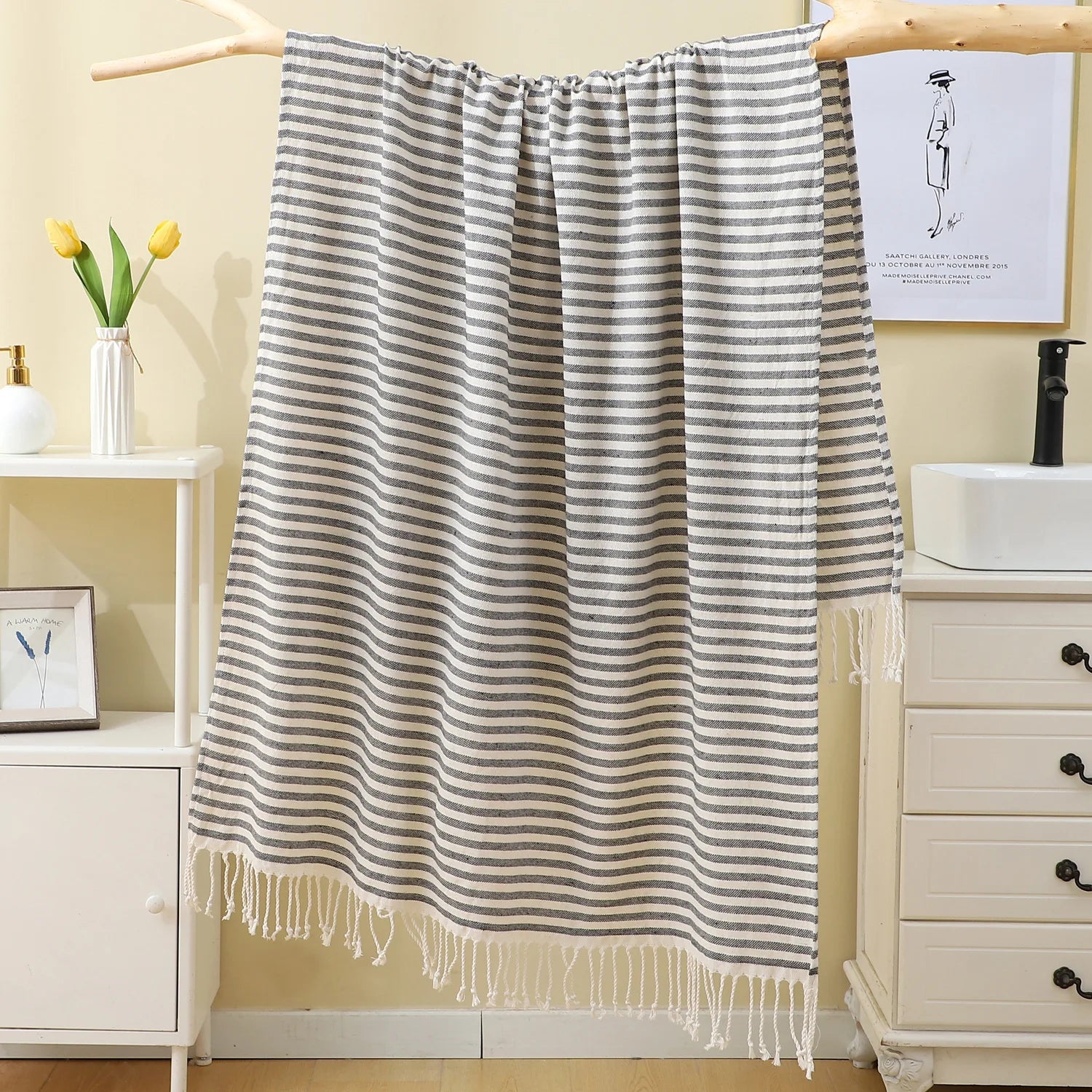 100x180CM Cotton Turkish Beach Towel Sauna Spa Gym Sports Fitness Fringed Bath Towel Shawl Scarf Sang Travel Blanket