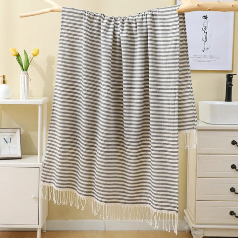 100x180CM Cotton Turkish Beach Towel Sauna Spa Gym Sports Fitness Fringed Bath Towel Shawl Scarf Sang Travel Blanket