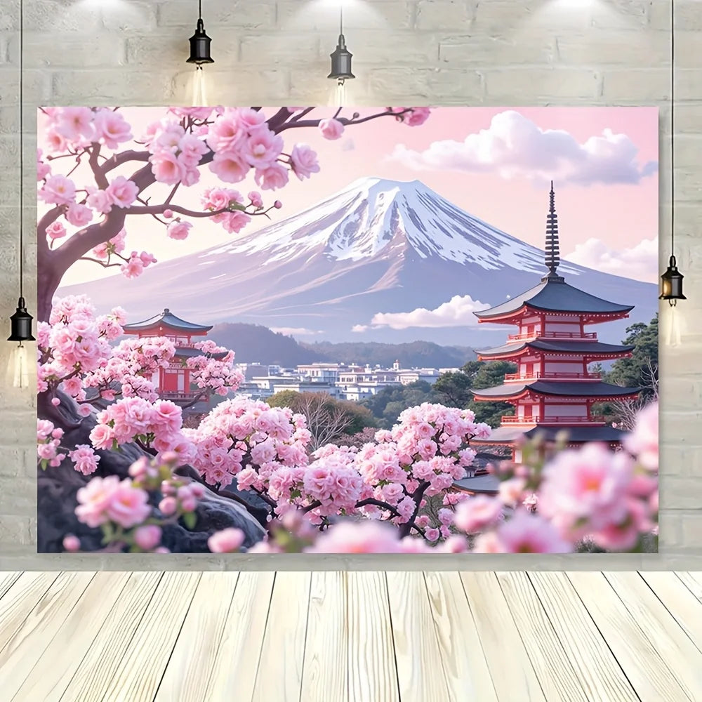 1 Piece Japanese Cherry Blossom & Fuji Mountain Tapestry - Polyester Material, Ideal for Living Room & Bedroom Decoration
