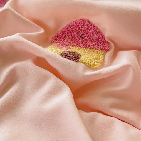 Cute Pink Cartoon Cat Towel Embroidery Girls Kids Bedding Set Soft Washed Cotton Duvet Covers Set Bed Sheet Pillowcases 3/4Pcs