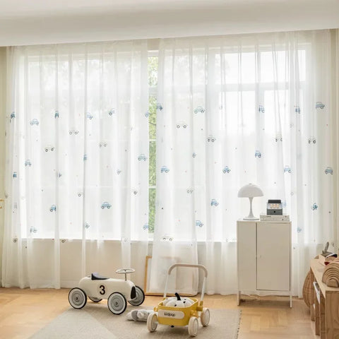 1PC Cute Cartoon Car Children's Blackout Curtains, Beige Shading Curtains For Kids Bedroom Window Decoration,  Tulle Curtains