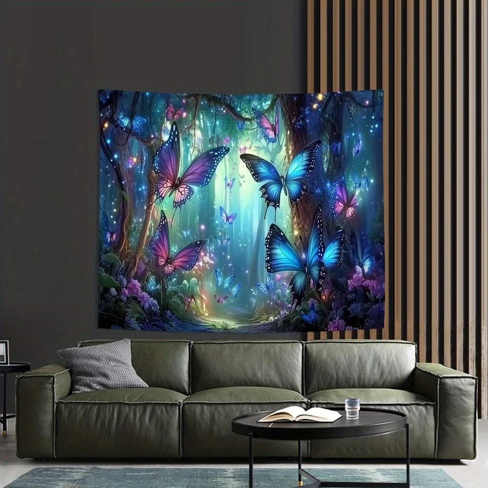 Butterfly Forest Tapestry - Versatile Polyester Wall Hanging for Living Room, Bedroom, Office & Party Decor | Ideal Creative Gif