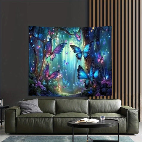 Butterfly Forest Tapestry - Versatile Polyester Wall Hanging for Living Room, Bedroom, Office & Party Decor | Ideal Creative Gif