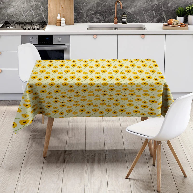 Sunflower Pattern Tablecloth Yellow Floral Design Dining Room Decoration Home Textiles Waterproof Decorative Cover for Kitchen U
