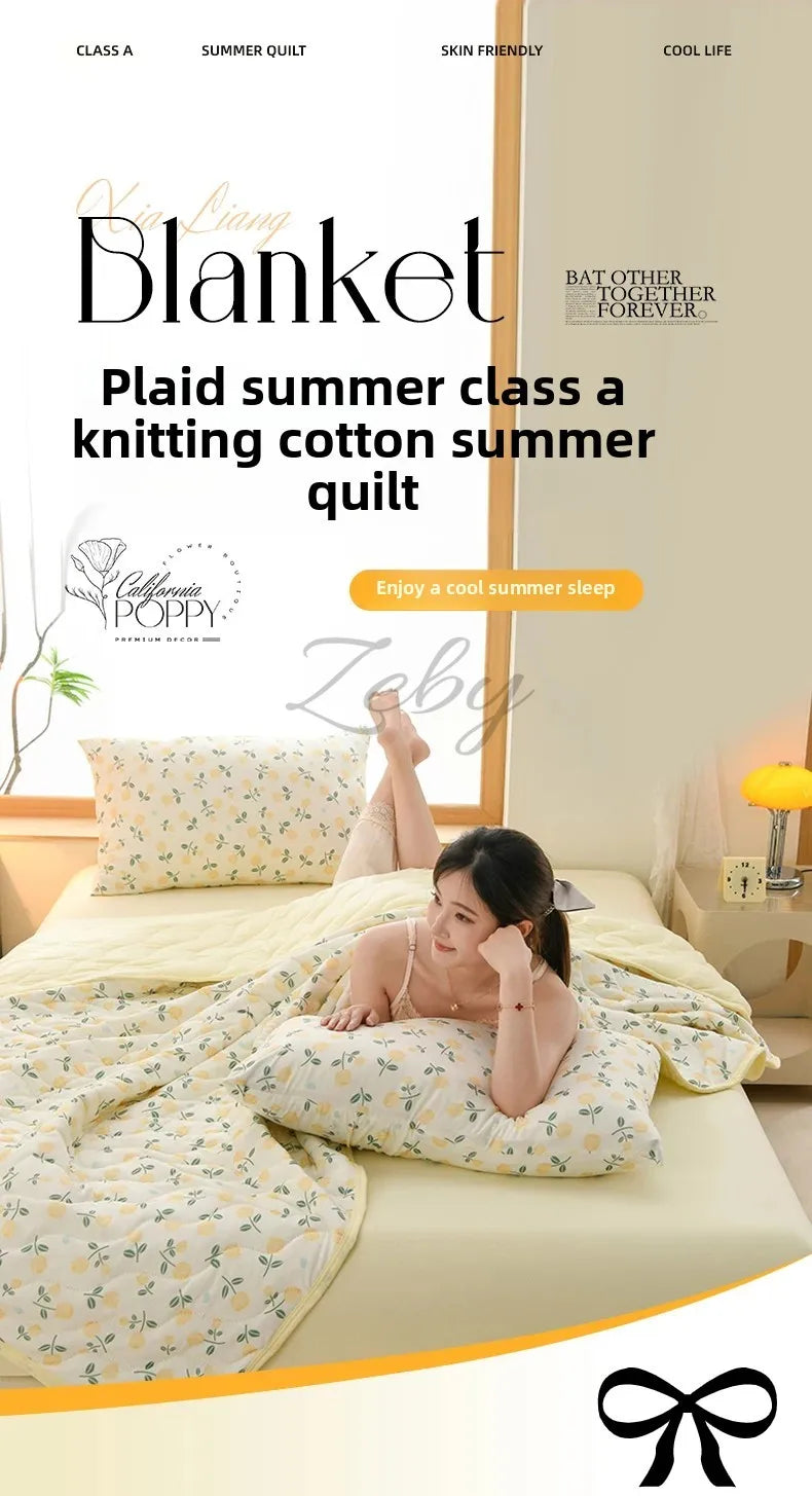 New Floral Print Spring Summer Quilt Soft Comfortable Quilted Quilts Single Double Blanket for Bed Comforter Knitted Thin Duvet