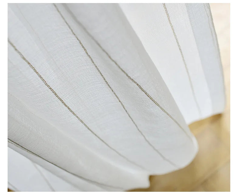 Nordic white Japanese linen cotton curtain tulle for bedroom living room striped gauze finished floating curtain balcony window