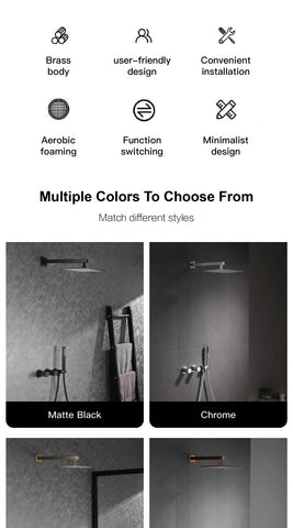 Luxury gun gray brass wall mounted shower system embedded design with 2 handles dual control hot and cold water bathroom faucet