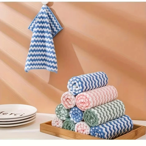 50-Piece Wavy Striped Kitchen Dish Cloths - Soft Highly Absorbent Rags, Tableware, Essential Household Cleaning Supplies