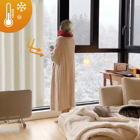 Quilted Blackout Curtains Heavy Duty Noise Reducing Thermal Insulated Drapes Liner Anti-cold Rod Pocket for Living Room Bedroom