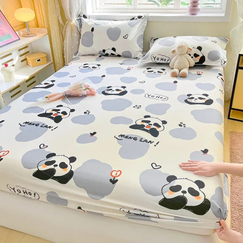 100%Cotton Bed Sheet on Elastic Cute Dinosaur Printed Mattress Cover for Kids Cartoon Pure Cotton Bed Linen (without pillowcase)