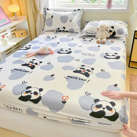 100%Cotton Bed Sheet on Elastic Cute Dinosaur Printed Mattress Cover for Kids Cartoon Pure Cotton Bed Linen (without pillowcase)