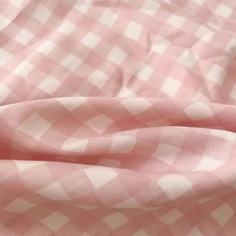 New Ultra-Thin Grid Pattern Fitted Sheet Set Washed Cotton Skin-Friendly Mattress Dust Cover Soft Breathable Household Mat