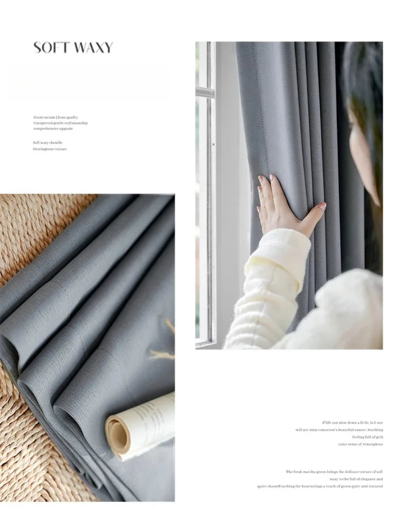 Grey Blackout Curtains Thermal Insulation Cotton Linen Drapes for Bedroom Living Room Sunshade Luxury Custom Window Treatments