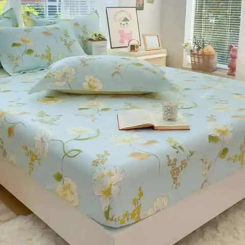 100% Cotton Kids Fitted Sheet - Pink Cartoon Print Single Size, Soft Bed Sheet Mattress Cover (No Pillowcase)
