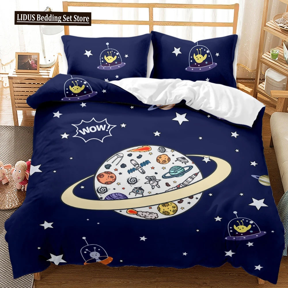 Astronaut Duvet Cover Set Space Bedding Set 3D For Kid Boy Girl Teen Sky Galaxy Themed Polyester Comforter Cover Queen King Size