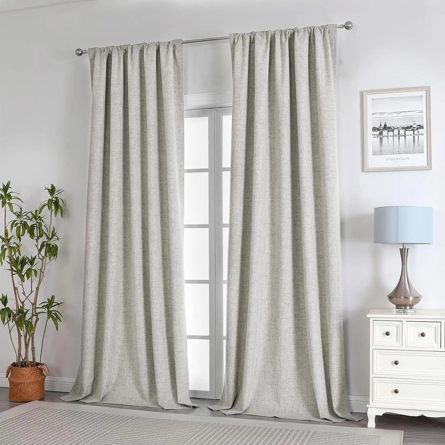 350m Height Solid Color Living Room Curtains 100% Blackout For Faux Linen Bedroom High Ceiling Window Curtain