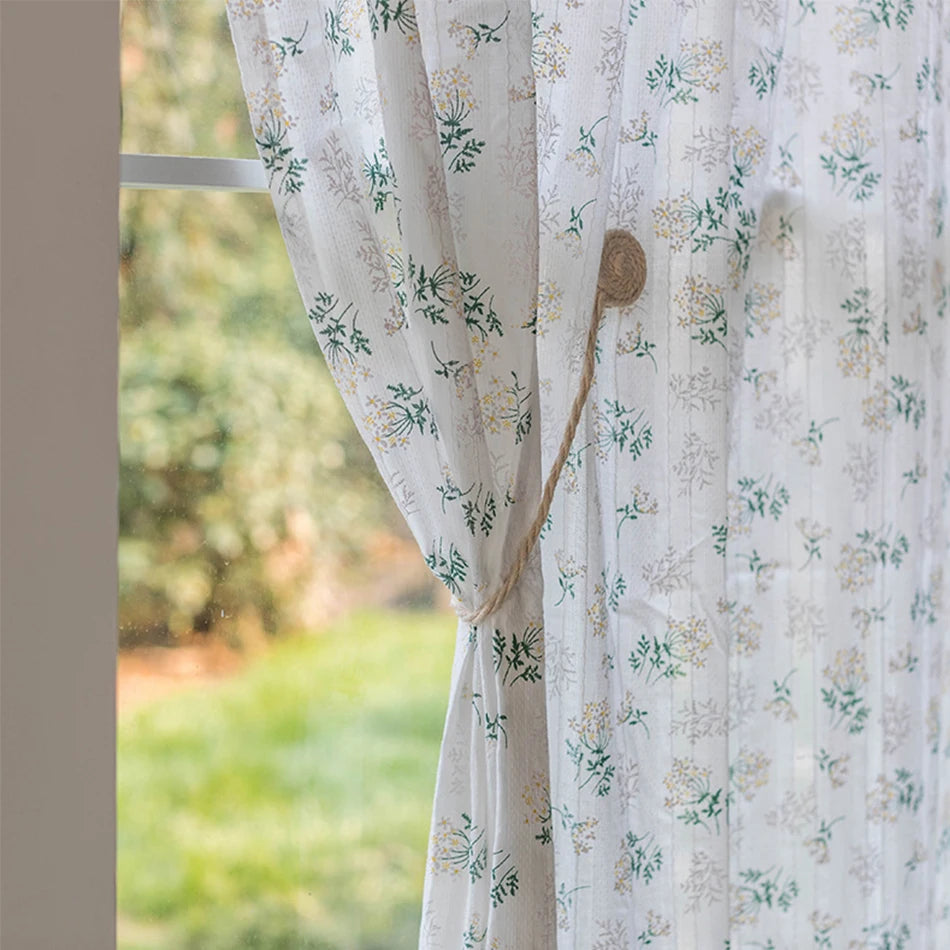 Korean Daisy Curtains Road Pocket Shade Curtain Floral Tassel for Kitchen Bedroom Living Room Bay Window Cabinet Curtain