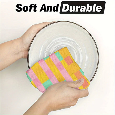 2PCS Soft Absorbent Kitchen Towels Dish Towel Geometric Lattice Dish Cloths Holiday  Dry Cloth For Kitchen Home Decoration