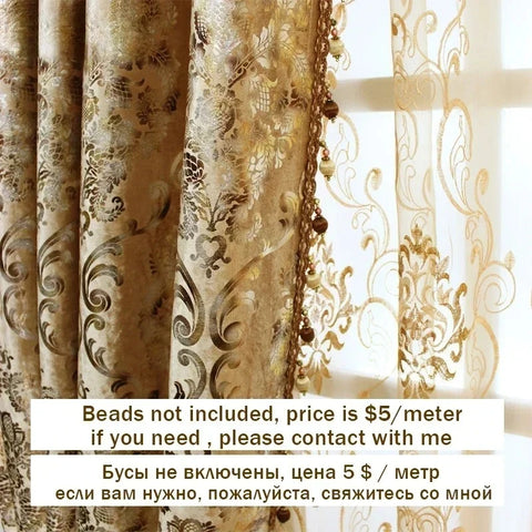 European Luxury Gold Curtains For Living Room Bedroom Sheer Embroidered Tulle Print Shading Windows Backdrop Customize Шторы