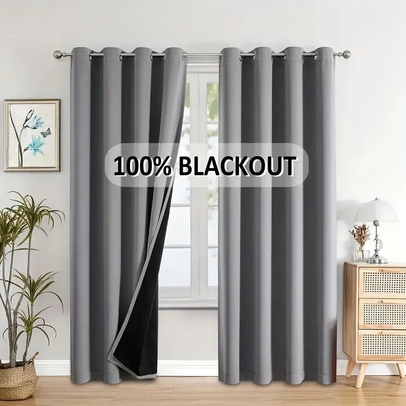1PC Beige/Grey 100% Blackout Curtains with Grommets Total Privacy Drapes High Shade Shading Curtain For Living room Bedroom