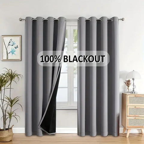 1PC Beige/Grey 100% Blackout Curtains with Grommets Total Privacy Drapes High Shade Shading Curtain For Living room Bedroom