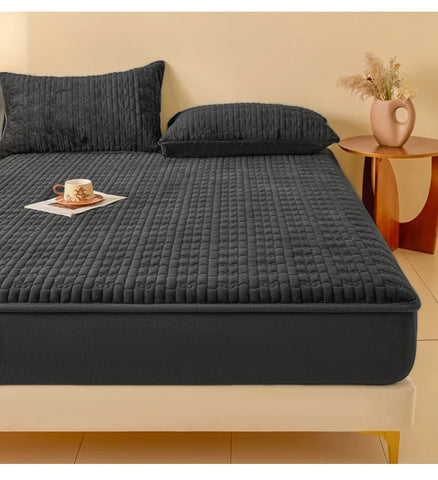 WASART Quilted coral fleece mattress protector cover winter warm elastic fitted sheet couple double bed protection pad 180x200