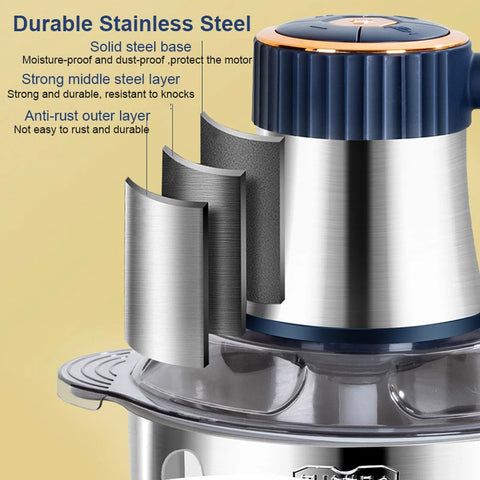 5L Electric Meat Grinder Chopper Stainless Steel Meat Vegetables Blender, 500W Household Stuffing Food Processor Mincer 5 Modes