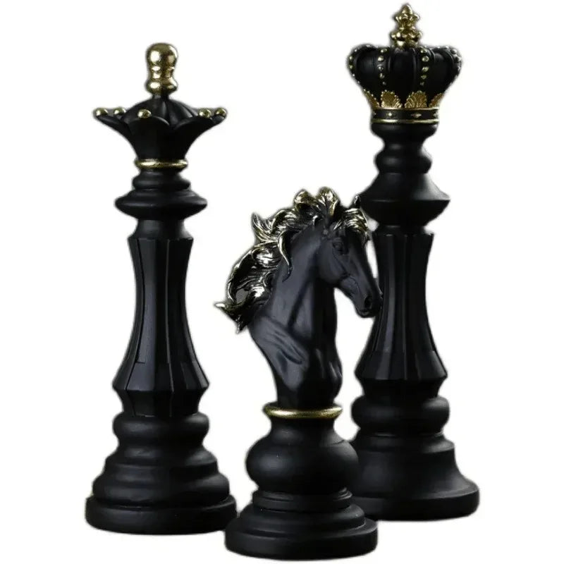 Resin Retro International Chess Figurine for Interior King Knight Sculpture Home Desktop Decor Living Room Decoration