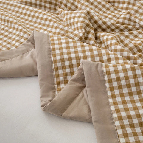 Japanese-style Plaid Summer Blanket 100% Cotton Skin Friendly Quilted Queen Quilt 220*240 Breathable King Size Duvet Comforter