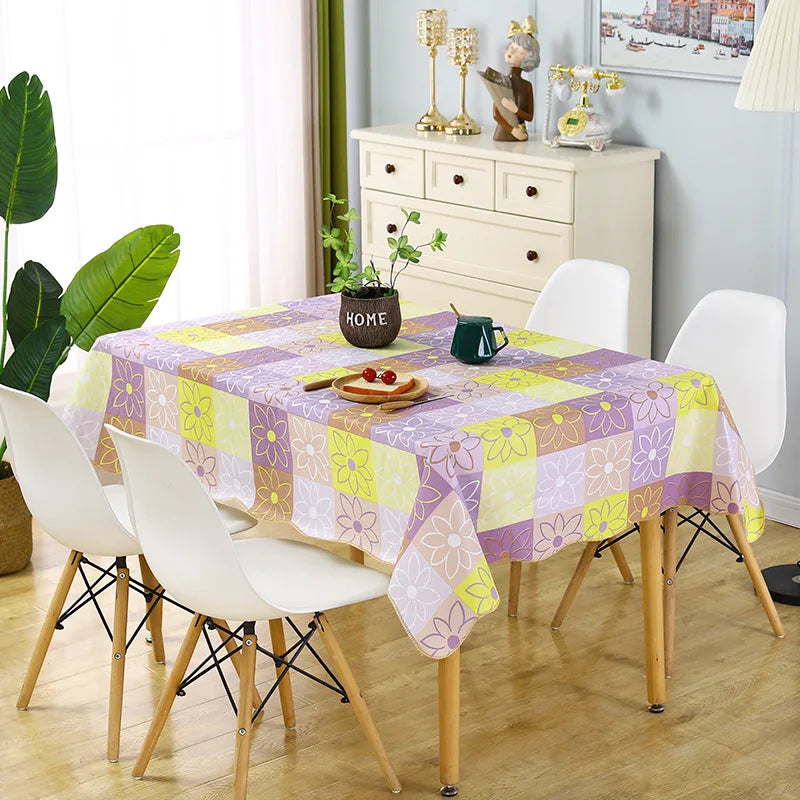 1pcs PEVA Waterproof Oilproof Tablecloth Washable Fabric For Dining Table Kitchen Decor Beautiful Flower Pattern Table Cloth