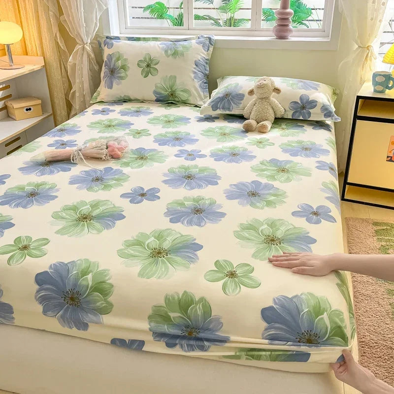 100%Cotton Bed Sheet on Elastic Cute Dinosaur Printed Mattress Cover for Kids Cartoon Pure Cotton Bed Linen (without pillowcase)