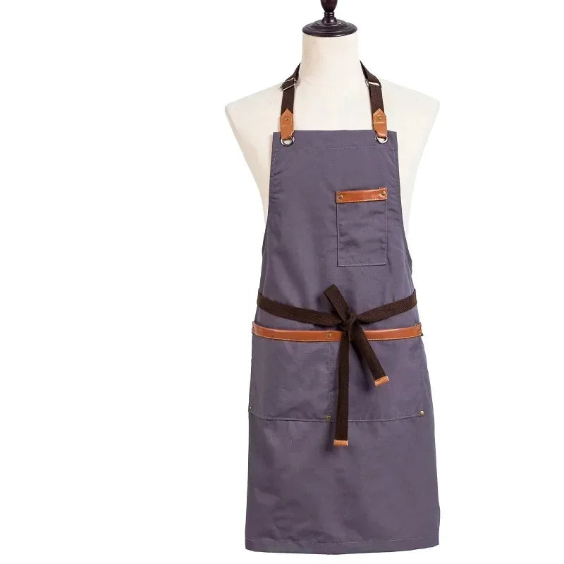 Fashion Unisex Work Apron For Men Canvas Black Apron Bib Adjustable Cooking Kitchen Aprons For Woman With Tool Pockets