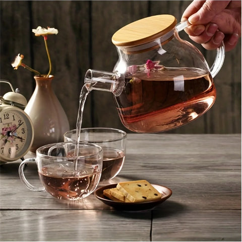 1L/1.8L Large Capacity Glass Teapot High Temperature Resistant Kettle for Steamed Juice Fruit & Iced Tea Home Kitchen Access