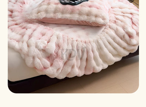 Luxury Faux Rabbit Plush Fitted Sheet with Deep Pocket Winter Thicken Warm Mattress Protector Soft Fluffy Double Mattress Cover