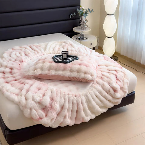 Luxury Faux Rabbit Plush Fitted Sheet with Deep Pocket Winter Thicken Warm Mattress Protector Soft Fluffy Double Mattress Cover