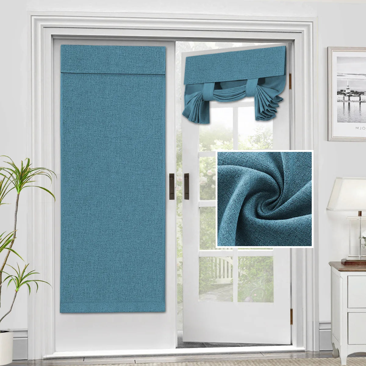Natural Linen Blackout French Door Curtains, Privacy Door Window Curtains, 26 X 40 Inch Room Darkening Curtains for Bedroom