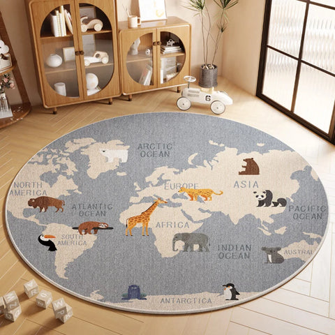 Cartoon Style Rugs for Bedroom Washable Living Room Decoration Round Carpet Anti-slip Children's Room Floor Mat Soft Bedside Rug