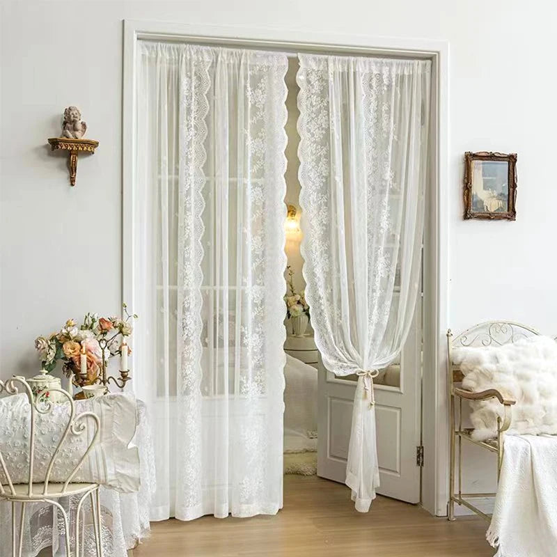Lace Tulle Window Curtain Aesthetic Lace Curtain French Balcony Screen Curtain Wedding Party Decor Bedroom Livingroom Supplies