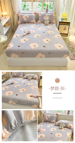 100%Cotton Bed Sheet on Elastic Cute Dinosaur Printed Mattress Cover for Kids Cartoon Pure Cotton Bed Linen (without pillowcase)