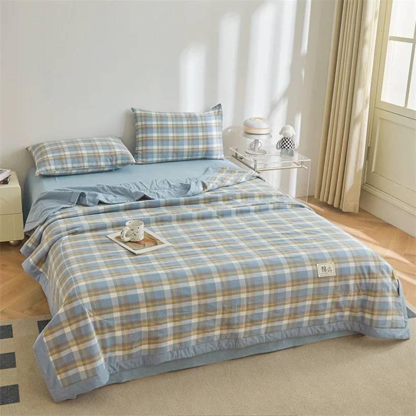 Summer 100% Cotton Thin Quilt Comforter Soft Air Conditioning All Season Quilt/Duvet/Blanket Lightweight Bed Cover Soft Bedding