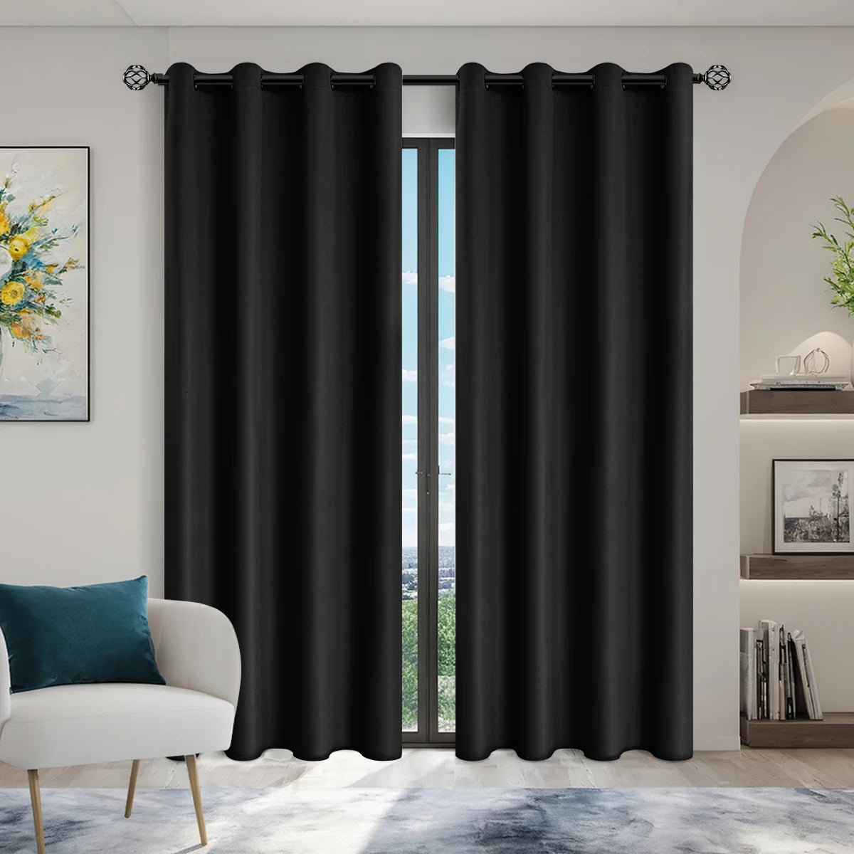 2pcs 100% Blackout Curtains, Thermal Insulated Window Drapes, Window Curtains for Bedroom Living Room, Home Decoration