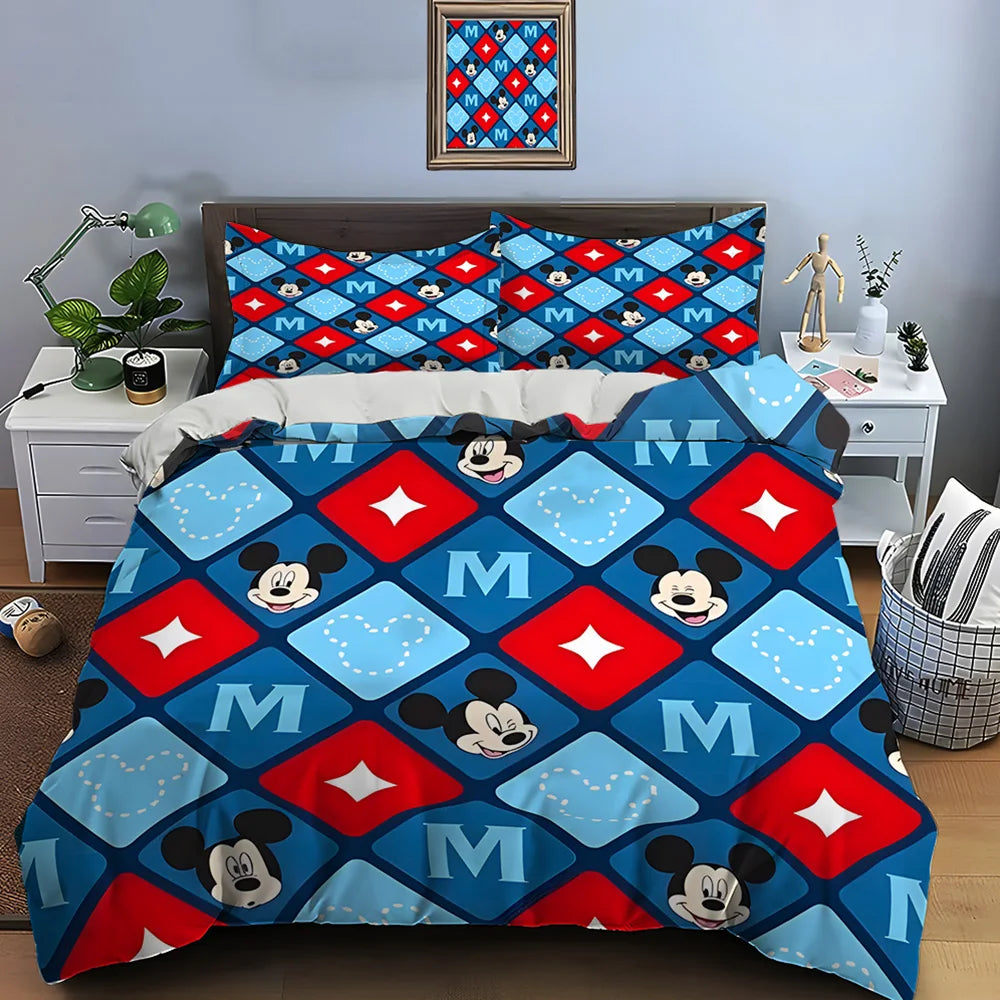 3PC Disney Mickey Mouse Printed Bedding Set Duvet Cover Anime Quilt Adult Kids Birthday Gift Full Size Bedding Set Luxury Gifts