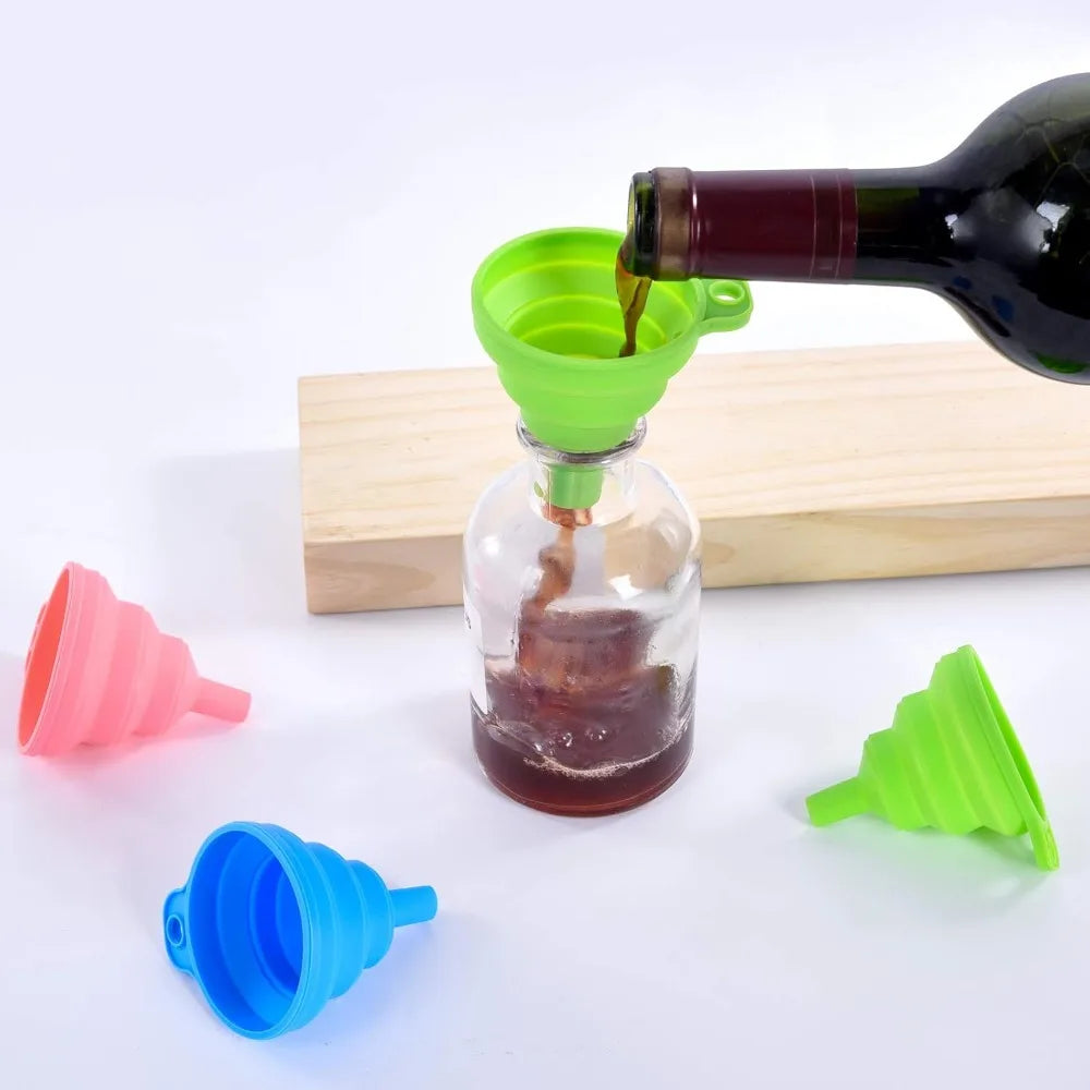 Kitchen Silicone Collapsible Funnel Set of 3 Foldable-Cooking-Food-Grade for Filling Bottles Perfume Capsules Fry Oil Filter