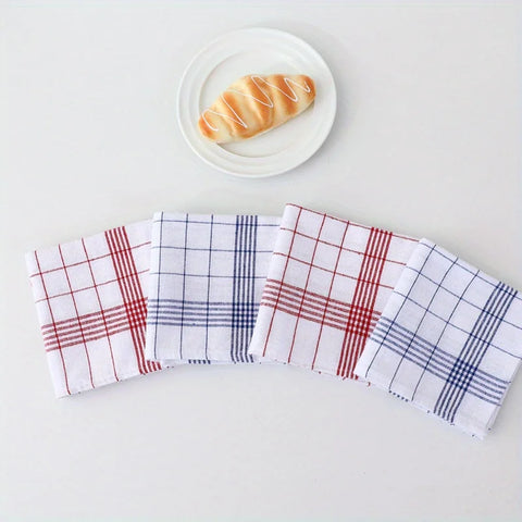 1-10pcs Kitchen Tea Towels Plaid Rags Grid Towel Cotton Stripes Checkered Kitchen Towels Dining Room Supplies